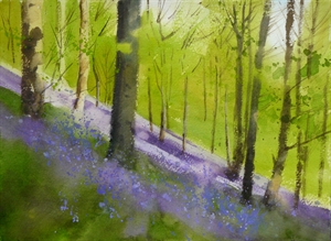 Bluebell woods painting Original art online Watercolor artwork Bluebell art Small watercolor painting