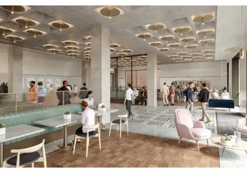 A CGI of the reception area at 77 Coleman Street A CGI of the reception area at 77 Coleman Street