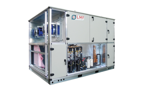 Integrated heat pump air handling unit showing direct expansion coil in supply air stream