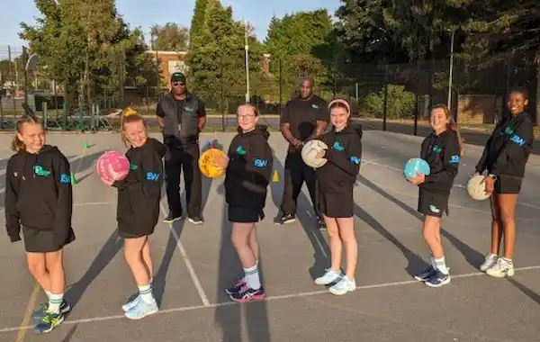 New players at Parkside Junior Netball Club sport their new JSW-branded hoodies in the company of their trainers New players at Parkside Junior Netball Club sport their new JSW-branded hoodies in the company of their trainers