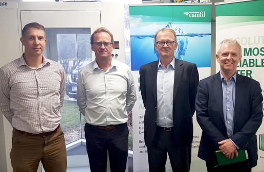 From left, Kristian Kirwin, National Engineering Manager, Airepure, Roger Van Oosten, CEO, Airepure, Alan O’Connell, President Asia Pacific, Camfil, and Bill Wilkinson, Managing Director UK, Camfil
