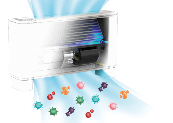 The ionisation effect takes place locally in the air flow managed by Aermec's FCZ H fan coil