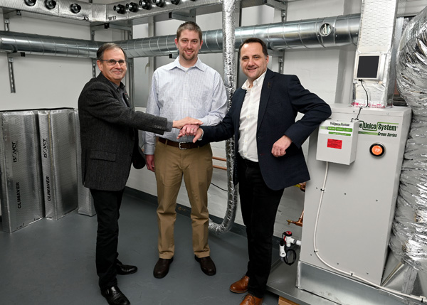 From left, Richard Soper, Brian Intagliata of Unico Systems and Calvin Pope of Bell Plumbing Supplies