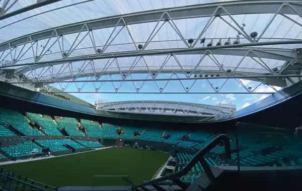 The retractable roof on No.1 Court can be closed in around eight minutes The retractable roof on No.1 Court can be closed in around eight minutes