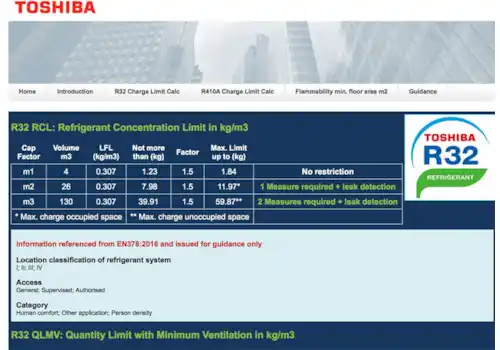 Toshiba’s new online tool automatically checks R32 system designs for compliance with the safety requirements of EN 378 Toshiba’s new online tool automatically checks R32 system designs for compliance with the safety requirements of EN 378