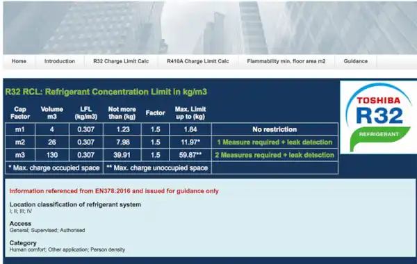 Toshiba’s new online tool automatically checks R32 system designs for compliance with the safety requirements of EN 378 Toshiba’s new online tool automatically checks R32 system designs for compliance with the safety requirements of EN 378