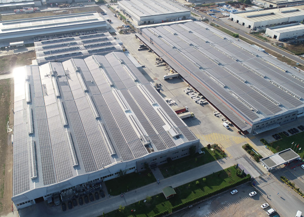 Solar panels on the roof of the Daikin factory in Sakarya, Turkey