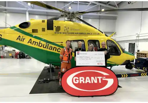 From left, Craig Wilkins (WAA paramedic), Val Whistler (WAA Fundraiser Co-ordinator), Amy Aland (Grant UK Marketing Executive) and Rob Buckus (WAA pilot) From left, Craig Wilkins (WAA paramedic), Val Whistler (WAA Fundraiser Co-ordinator), Amy Aland (Grant UK Marketing Executive) and Rob Buckus (WAA pilot)