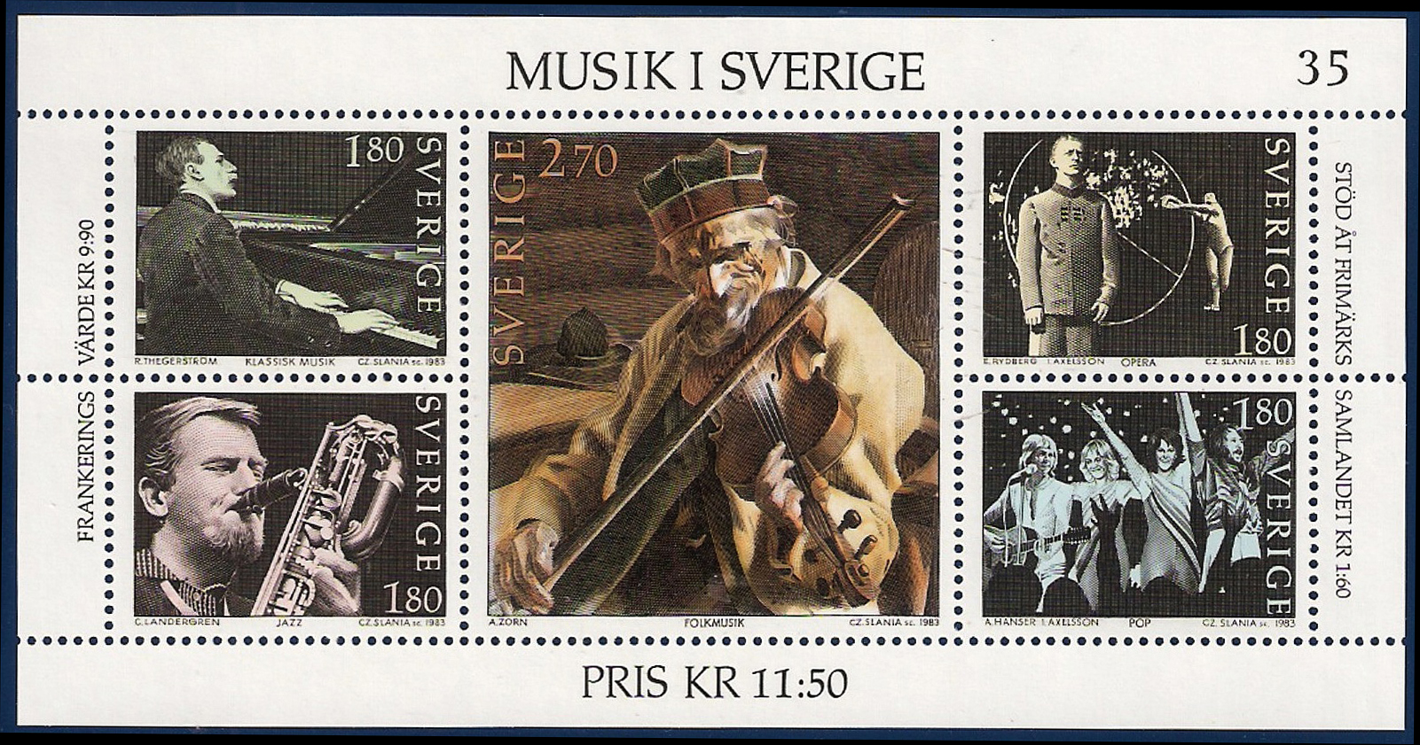 2 ABBA stamp of 1983 engraved by Czesław Słania