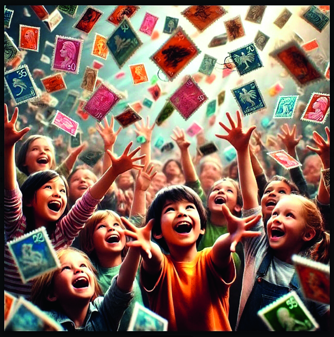 AI image of kids with stamps