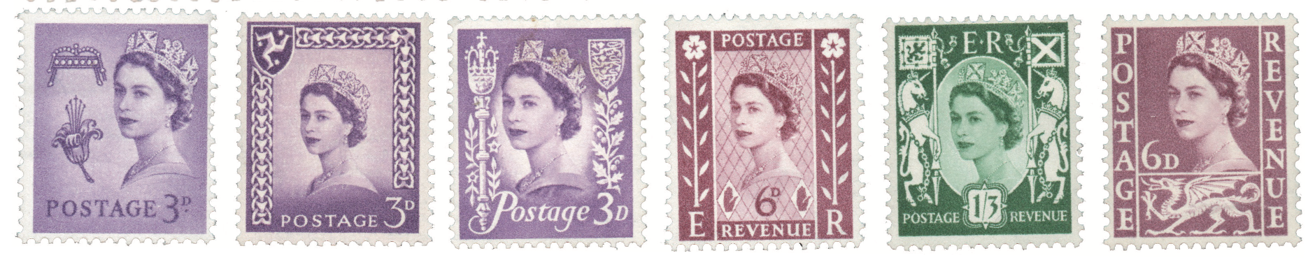 Row of the six regional stamps.