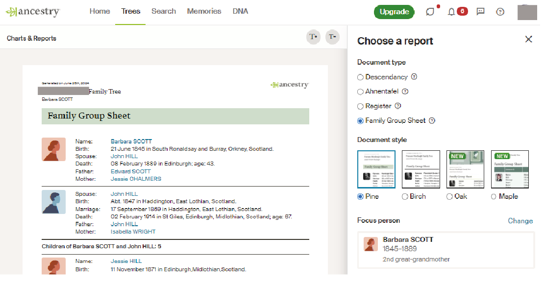 How to use Ancestry Pro Tools Charts and Reports Family Group Sheet Family Tree UK