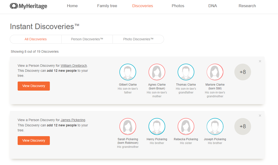 Learn how the MyHeritage Instant Discoveries can add multiple facts and photos to your family tree in just one click
