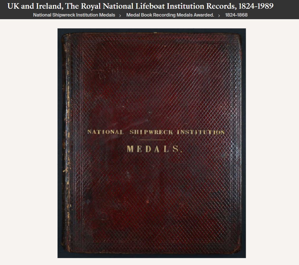 cover of the RNLI National Shipwreck Institution Medals Register 1824 to 1868