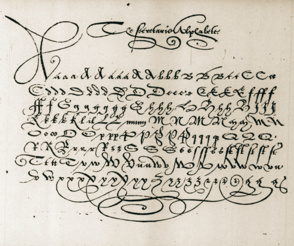 Example of secretary hand from A Booke Containing Divers Sortes of Hands, as well as the English as French secretarie with the Italian, Roman, chancelry & court hands