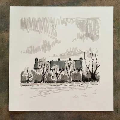 Plein air sketch of houses