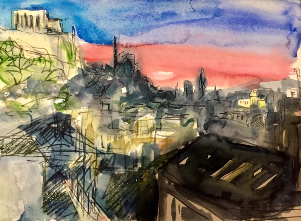 Sketches of Athens, conte and watercolour Sketches of Athens, conte and watercolour