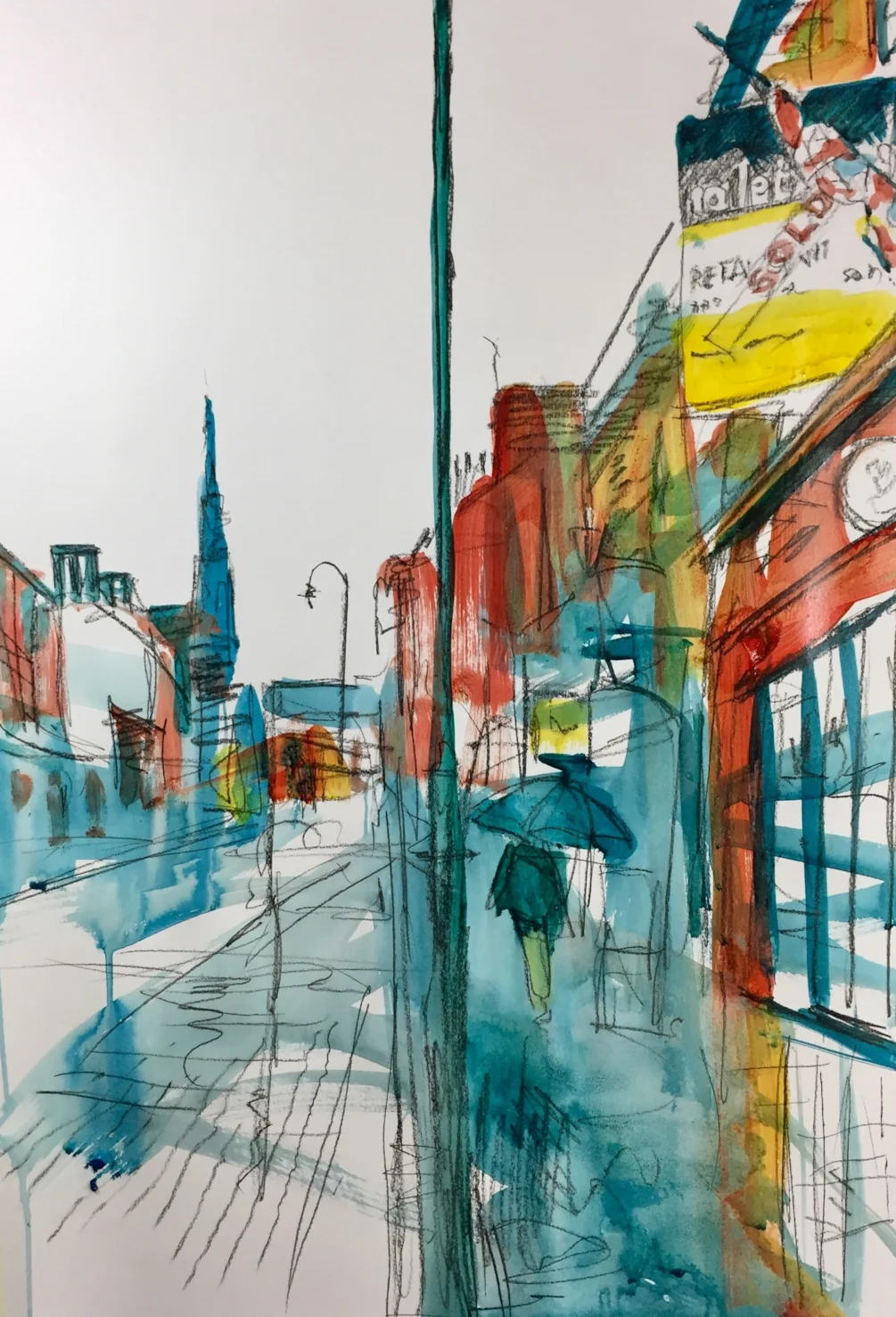 Derby St in the rain Leek, charcoal and ink on A2 Derby St in the rain Leek, charcoal and ink on A2