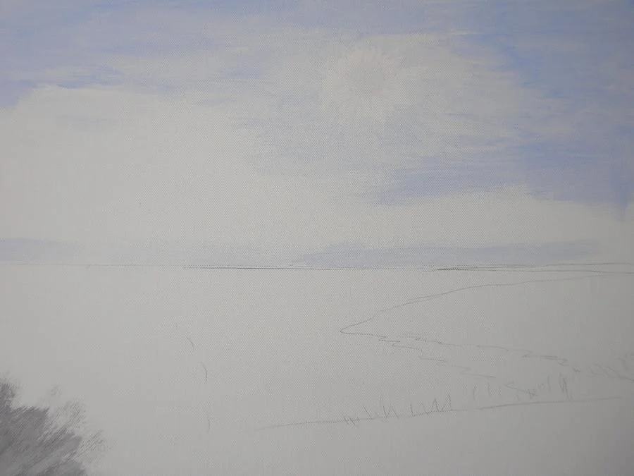 Jurassic Coast, sketching in horizon, reflections, foregroung Jurassic Coast, sketching in horizon, reflections, foregroung