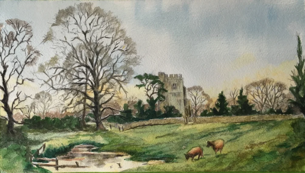 Little Stanmore Church with less cows Little Stanmore Church with less cows
