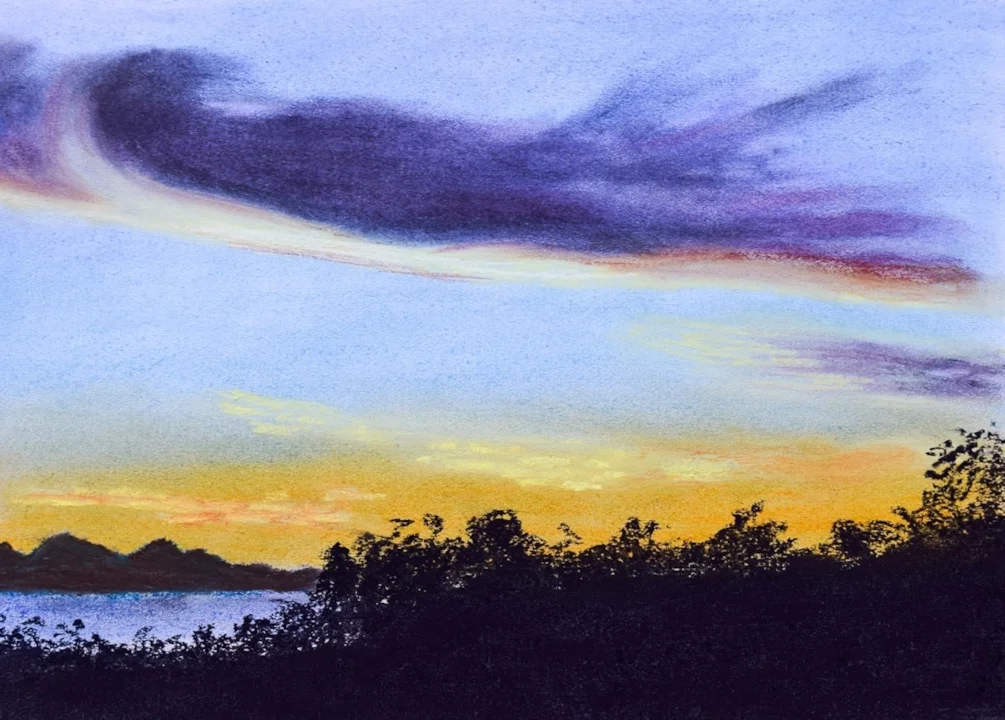 Sunset over False Bay, pastel on Fabriano mixed media paper Sunset over False Bay, pastel on Fabriano mixed media paper