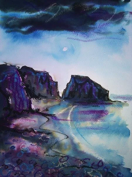 'Port du Moulin by Moonlight, Isle of Sark' 'Port du Moulin by Moonlight, Isle of Sark'