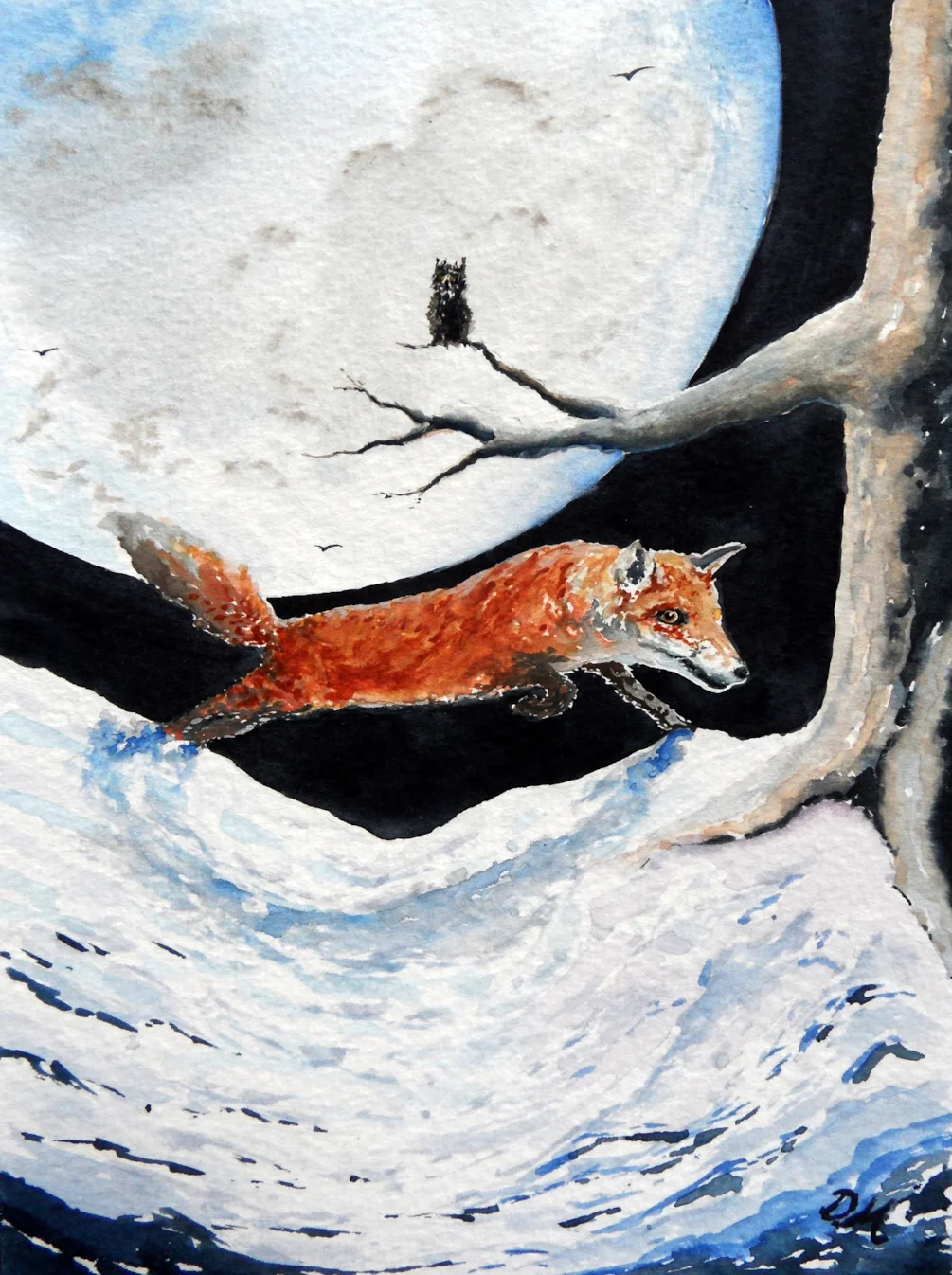 Fox & Owl In Wintry Moonlight Fox & Owl In Wintry Moonlight