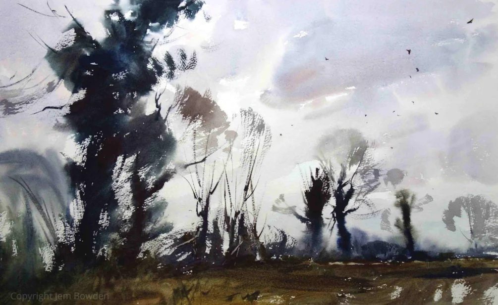 French trees with crows. French trees with crows.