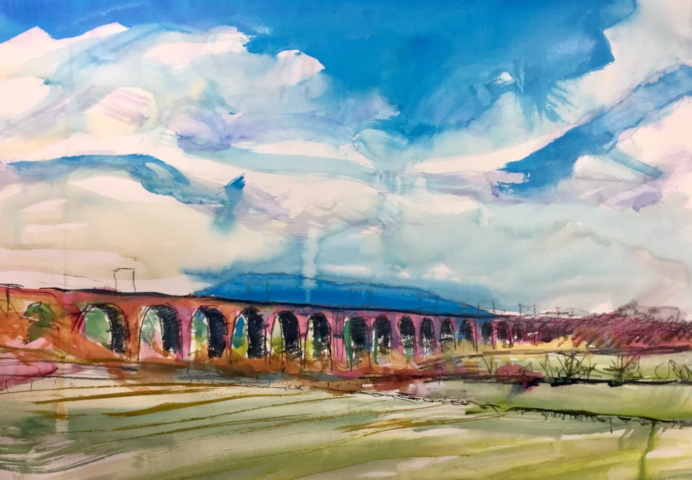 Viaduct and the Cloud, near Congleton, Conte Pierre Noire and ink on A2 Viaduct and the Cloud, near Congleton, Conte Pierre Noire and ink on A2