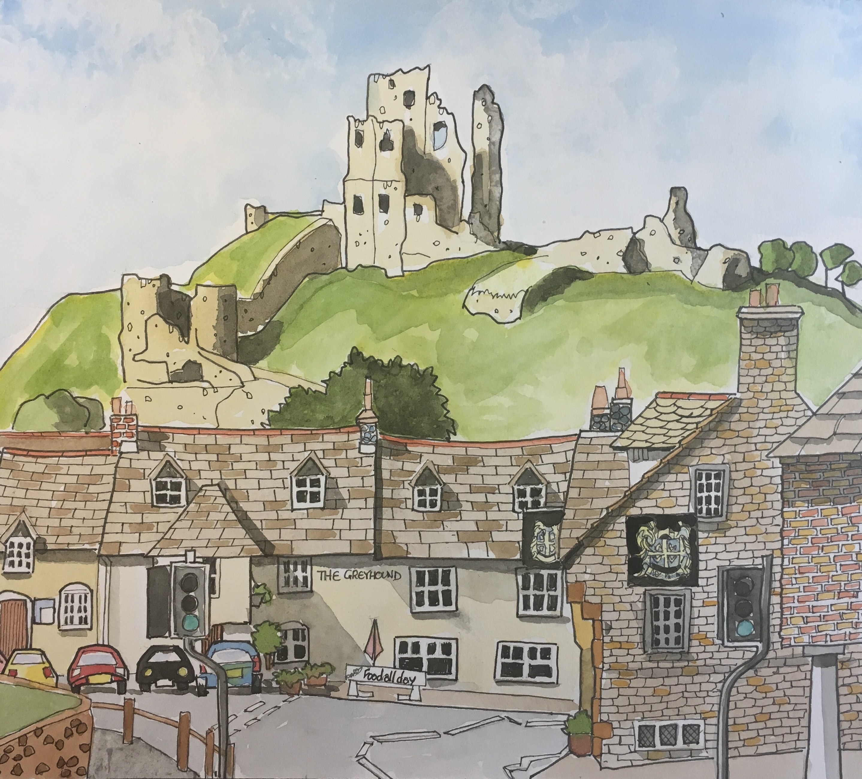 Corfe Castle in summer