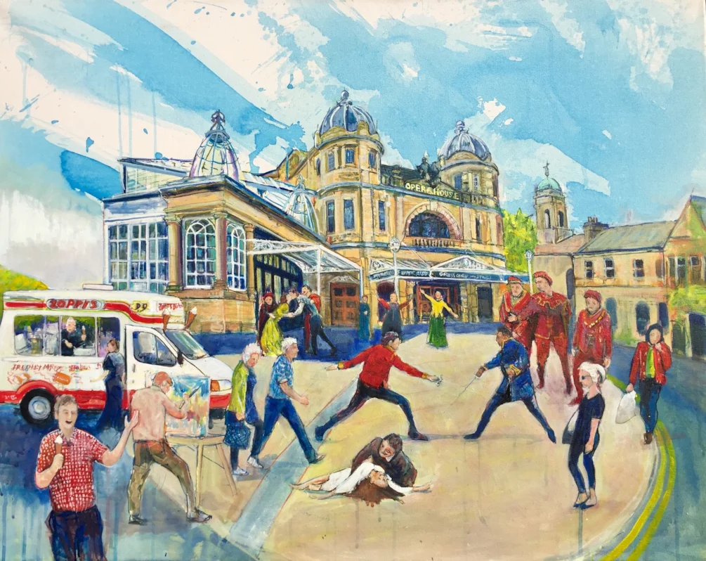 Work in progress, Drama at the Opera House Buxton, ink on 90x70 cm canvas Work in progress, Drama at the Opera House Buxton, ink on 90x70 cm canvas