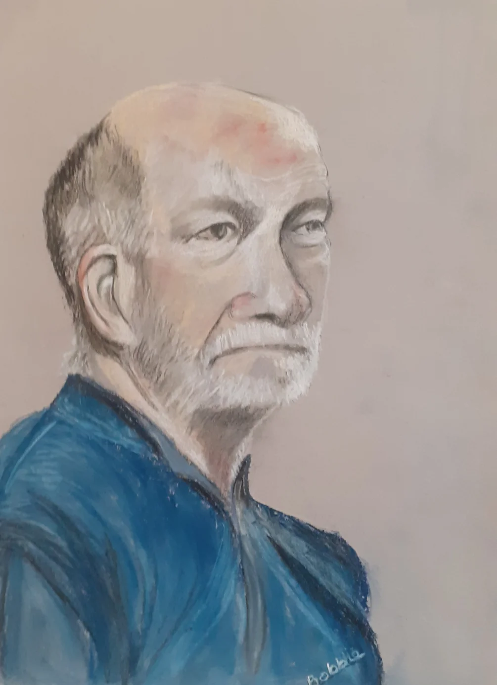Alan - Man In Blue Jumper - Pastel and pastel pencils on grey Mi Tientes paper - 9th Dec 2022 Alan - Man In Blue Jumper - Pastel and pastel pencils on grey Mi Tientes paper - 9th Dec 2022