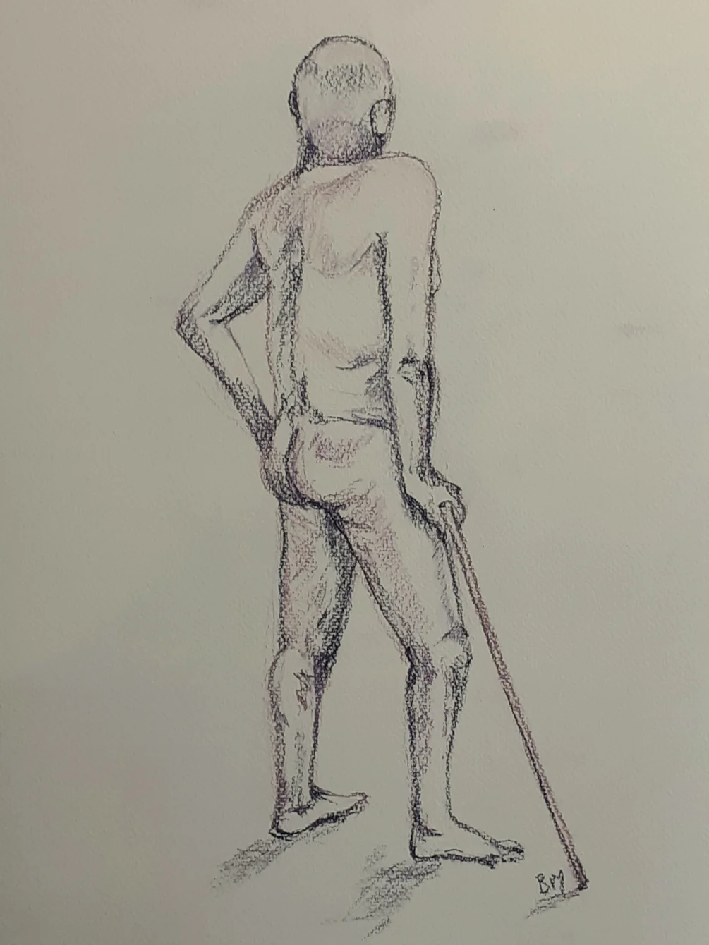 Back View of David with a Walking Stick - pastel pencils on putty grey A3 Tiziano paper - 21st Feb 2025 Back View of David with a Walking Stick - pastel pencils on putty grey A3 Tiziano paper - 21st Feb 2025