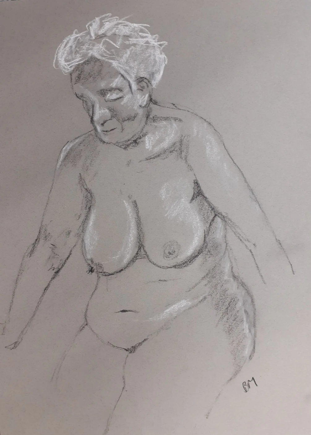 Carole - 15 Minute Pose, Black and white pastel pencils on grey ingres paper, 3-11-2023 Carole - 15 Minute Pose, Black and white pastel pencils on grey ingres paper, 3-11-2023