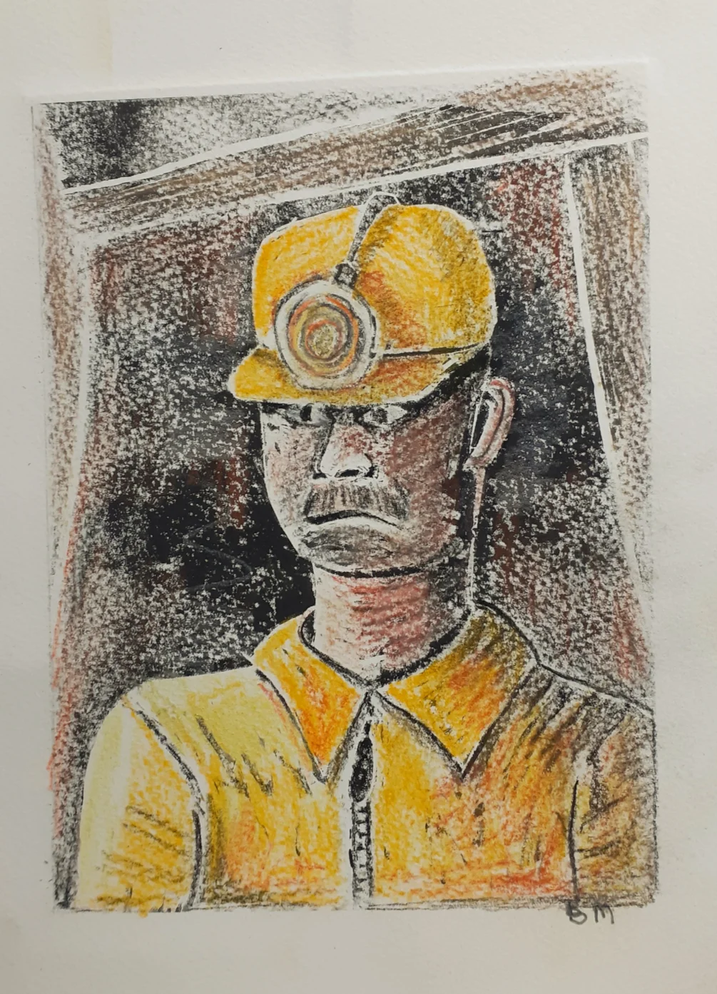 Coming Up From The Pit - Monoprint using the 3rd anf final black layer from Coal Not Dole reduction linoprint coloured with pastel pencil - February 15th 2025 Coming Up From The Pit - Monoprint using the 3rd anf final black layer from Coal Not Dole reduction linoprint coloured with pastel pencil - February 15th 2025