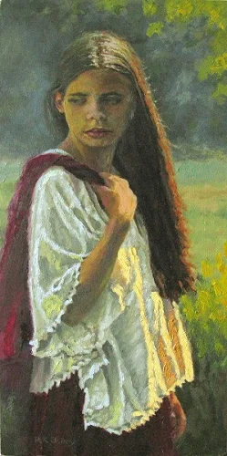 Girl with a Red Shawl, 8.5x17, oil on board 249x500 Girl with a Red Shawl, 8.5x17, oil on board 249x500