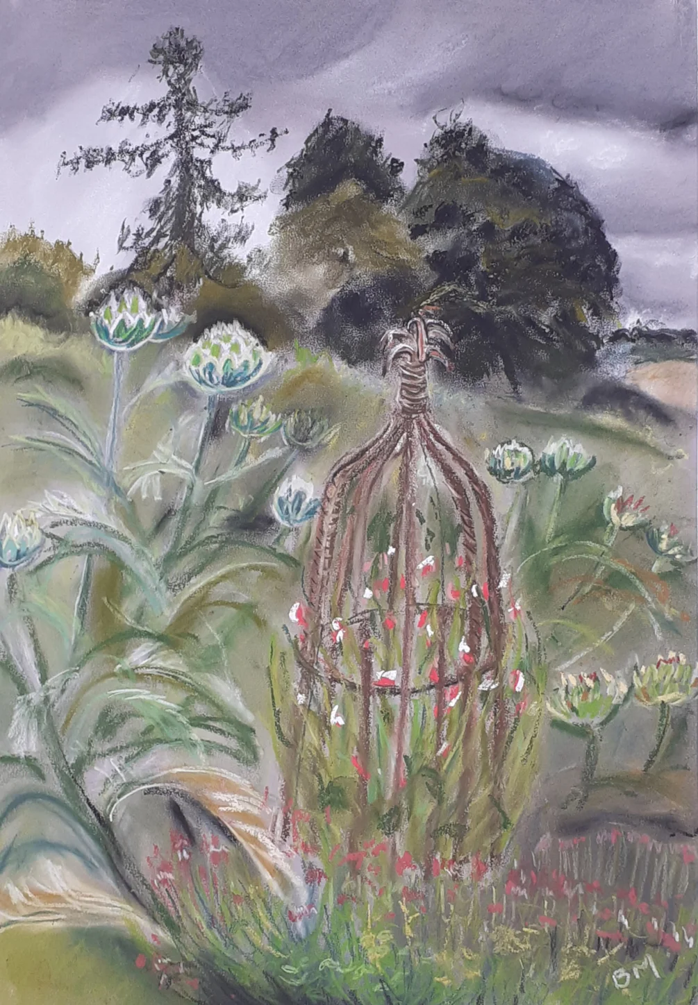 Grey Day in the Kitchen Garden, Hergest Croft - Soft pastel and pastel pencil on gret MiTientes paper - 12-7-2024 Grey Day in the Kitchen Garden, Hergest Croft - Soft pastel and pastel pencil on gret MiTientes paper - 12-7-2024