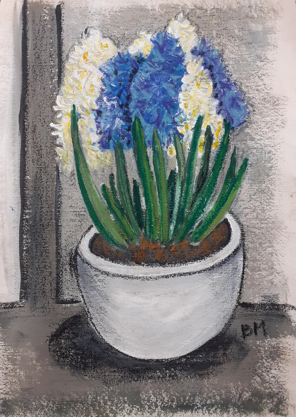 Hyacinths On My Windowsill - Mixed media (acrylic and oil pastel) on Jacksons medium rough 22 x 30 inch eco paper - Jan 29th 2025 Hyacinths On My Windowsill - Mixed media (acrylic and oil pastel) on Jacksons medium rough 22 x 30 inch eco paper - Jan 29th 2025