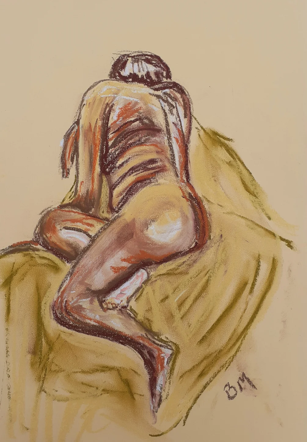 Ludlow Friday Group 29-9-2023 - Sandra 30 minute pose, soft pastel on sand coloured MiTientes paper Ludlow Friday Group 29-9-2023 - Sandra 30 minute pose, soft pastel on sand coloured MiTientes paper