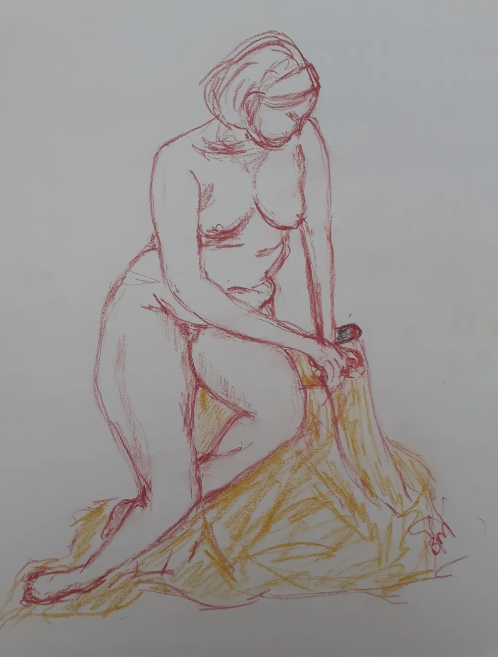 Ludlow Friday Group 29-9-2023 - Sandra Looking at Her Phone - 20 minute pose, soft pastel on mixed media paper Ludlow Friday Group 29-9-2023 - Sandra Looking at Her Phone - 20 minute pose, soft pastel on mixed media paper