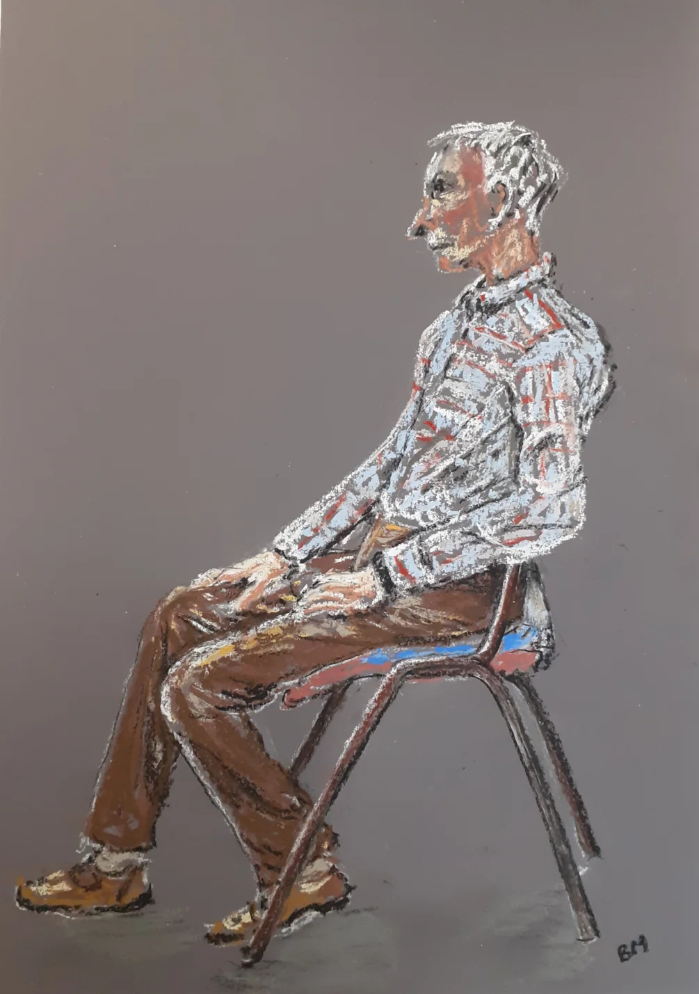 Maurice Seated on a Chair - Soft pastel and pastel pencil on grey paper, Jan 19th 2024 Maurice Seated on a Chair - Soft pastel and pastel pencil on grey paper, Jan 19th 2024