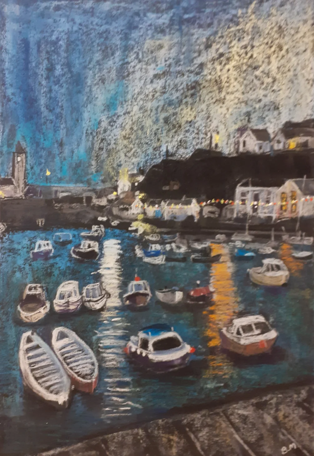 Nightfall at Porthleven 2 - Pastel on black Canson MiTientes paper - 9th Sept 2022 Nightfall at Porthleven 2 - Pastel on black Canson MiTientes paper - 9th Sept 2022