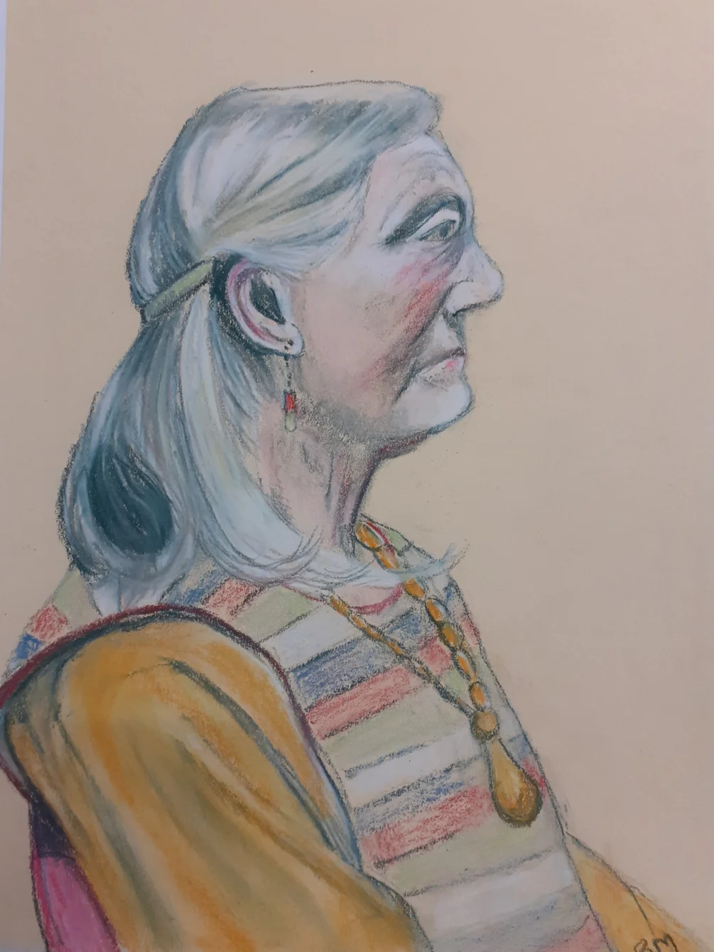 Portrait of Hazel - in a Gold Blouse, Pastel pencils on honey coloured MiTientes paper, Jan 27th 2023 Portrait of Hazel - in a Gold Blouse, Pastel pencils on honey coloured MiTientes paper, Jan 27th 2023