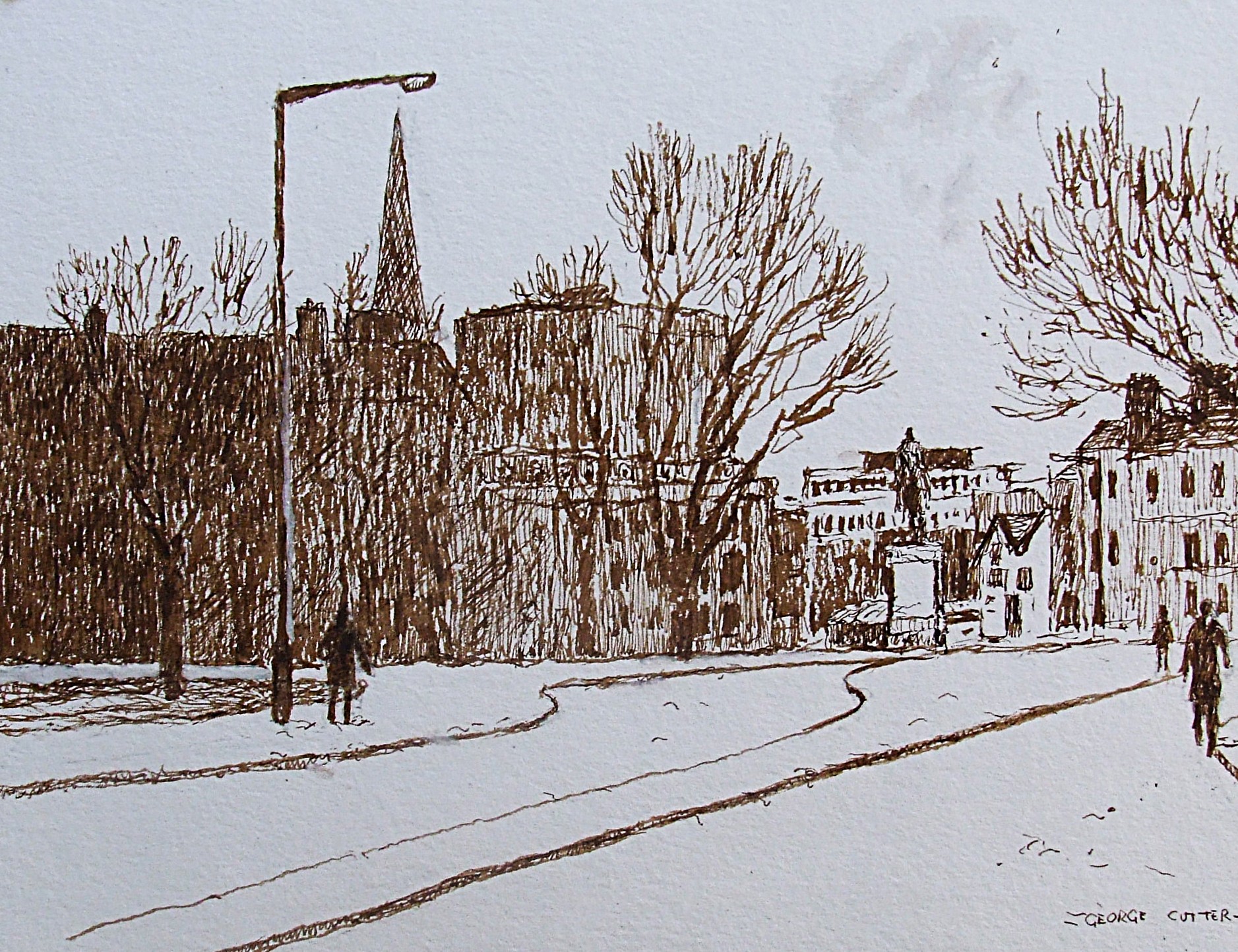 Queens Square Bristol after snow 1992