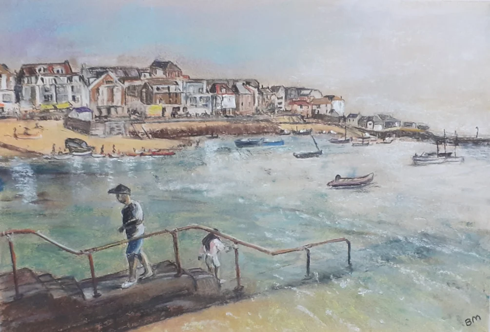 St Ives - August Bank Holiday Morning, pastel and pastel pencil on thick sand coloured MiTientes paper, 6th Jan 2023 St Ives - August Bank Holiday Morning, pastel and pastel pencil on thick sand coloured MiTientes paper, 6th Jan 2023