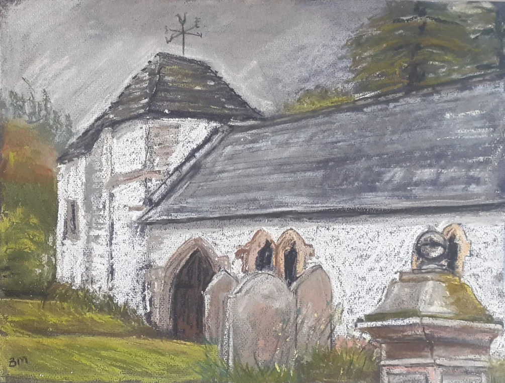 St Mary's Church, Pilleth - Soft pastel and pastel pencil on dark blue Jacksons pastel paper - 28th July 2023 St Mary's Church, Pilleth - Soft pastel and pastel pencil on dark blue Jacksons pastel paper - 28th July 2023