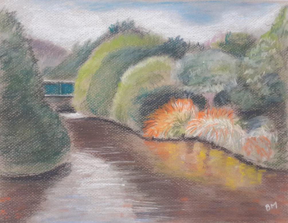 Sulby River at Sulby Claddaghs - Pastel pencils on light grey 24 x 30 cm Canson pastel - Sept 12th 2024 Sulby River at Sulby Claddaghs - Pastel pencils on light grey 24 x 30 cm Canson pastel - Sept 12th 2024