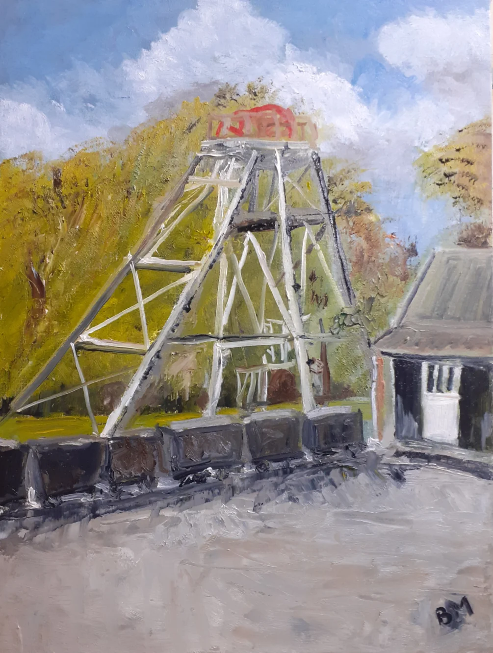 Winding Gear at Dolaucothi, Oil on canvas board, 27-4-2024 Winding Gear at Dolaucothi, Oil on canvas board, 27-4-2024