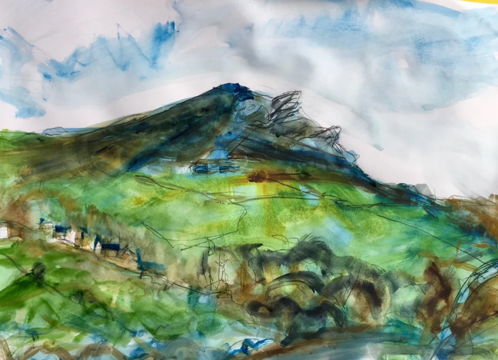 Plein Air today - Ramshaw rocks from a distance, conte and watercolour on A2 Plein Air today - Ramshaw rocks from a distance, conte and watercolour on A2