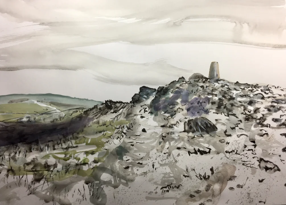Trig point on top of the Roaches, ink on A2 Trig point on top of the Roaches, ink on A2